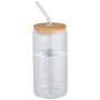 Frasco de vidrio de borosilicato de pared simple de 500 ml con tapa de bambú 