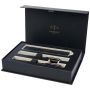 Set de bolígrafo esferográfico acromático y rollerball con caja de regalo