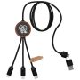 Cable de carga de 40 W con logotipo luminoso 5 en 1 de RPET con caja de madera redonda