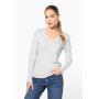 Camiseta de manga larga con cuello en V para mujer