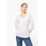 Camiseta de manga larga con cuello en V para mujer
