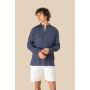 Camisa con cuello mao de aspecto lavado en lino de hombre