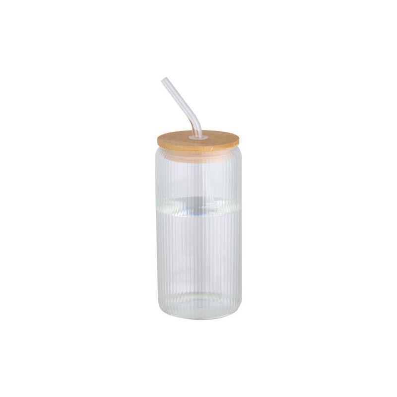 Frasco de vidrio de borosilicato de pared simple de 500 ml con tapa de bambú "Mirage"