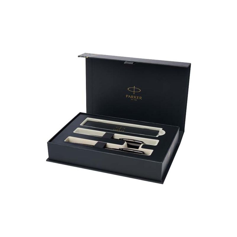 Set de bolígrafo esferográfico acromático y rollerball con caja de regalo "IM" (tinta negra/azul)