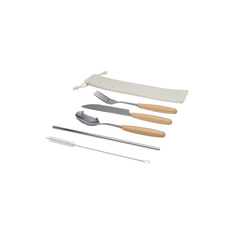 5-piece "Root" juego de cubiertos de madera de haya y acero inoxidable