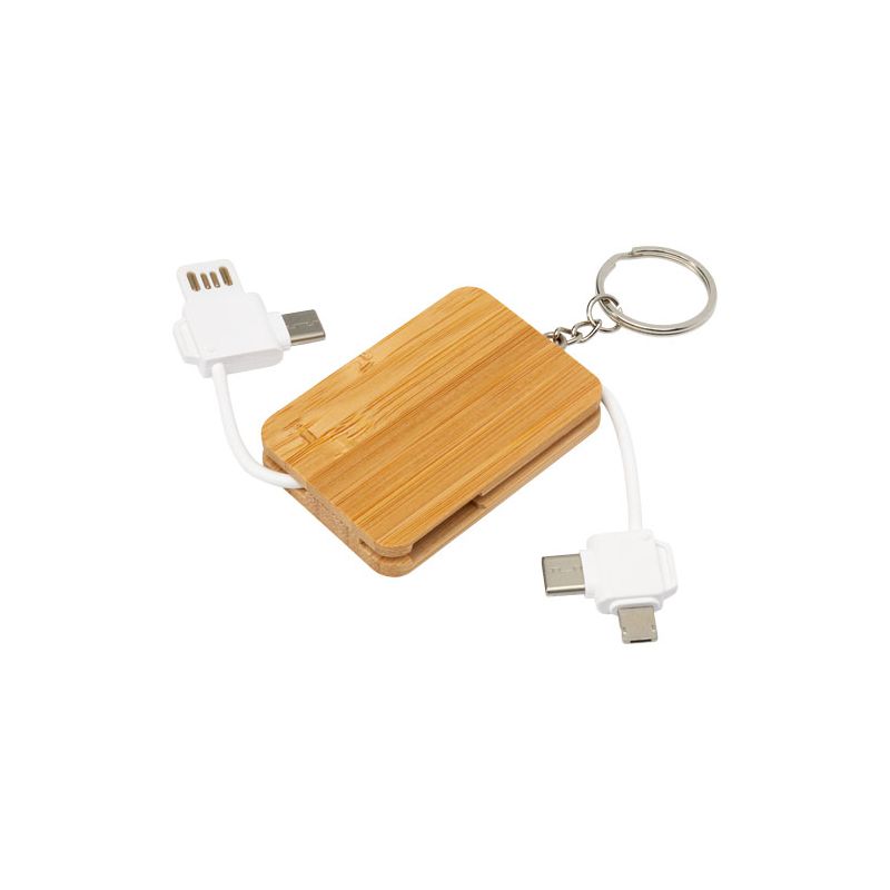 Llavero retráctil de bambú 6 en 1 con cable de carga "Reel"