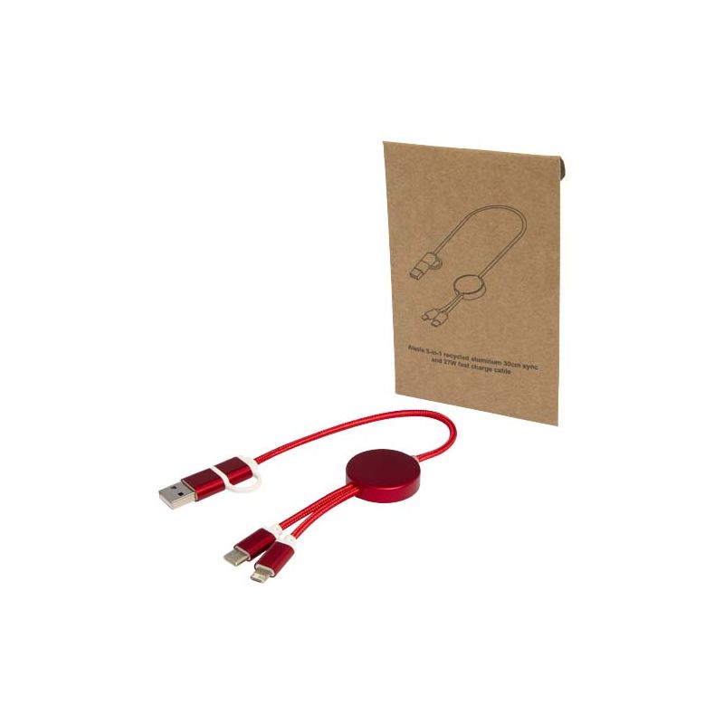 Cable de sincronización de datos y carga rápida de 27 W de 30 cm de aluminio y plástico reciclado 5 en 1 "Alasia".