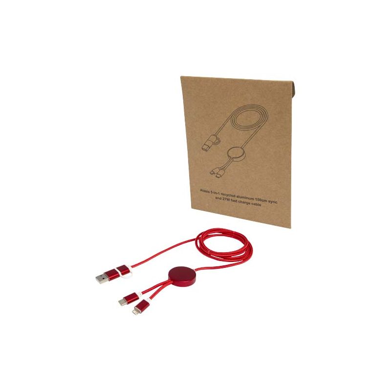 Cable de sincronización de datos y carga rápida de 27 W de 150 cm de aluminio y plástico reciclado 5 en 1 "Alasia"