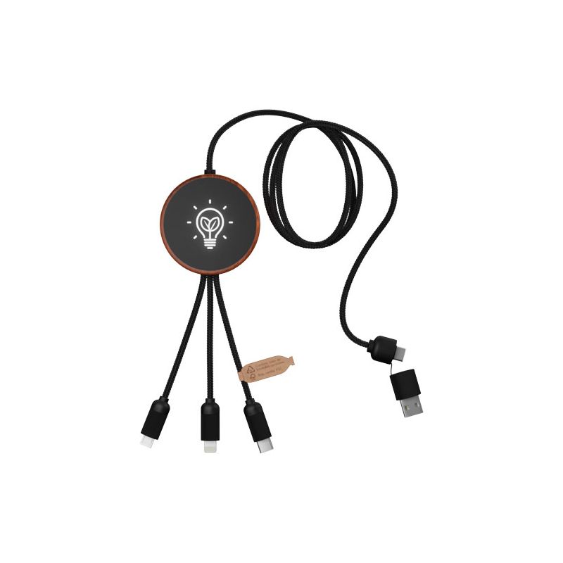 Cable de carga con logotipo luminoso RPET 5 en 1 y base de carga de 10 W "SCX.design C40"
