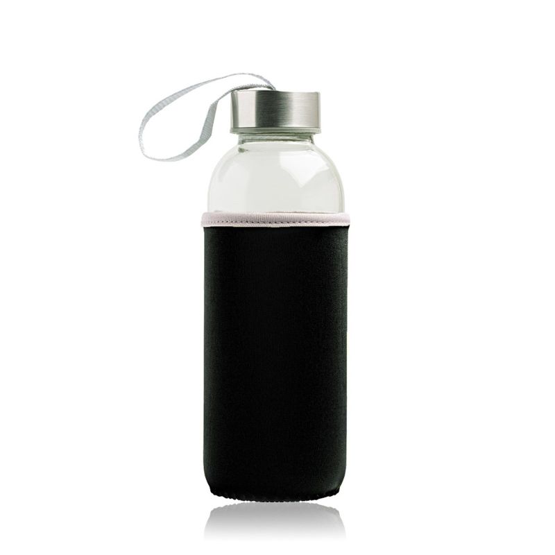 Neobottle Botella de vidrio, con tapa de metal y funda de neopreno