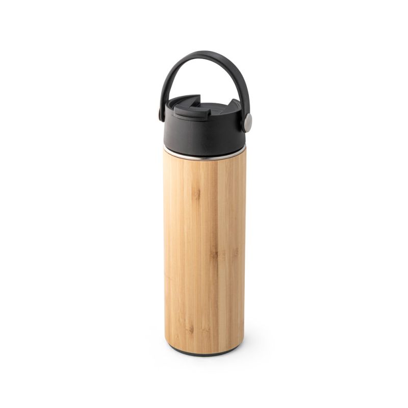 LAVER Botella térmica de bambú, acero inoxidable y PP 440 ml