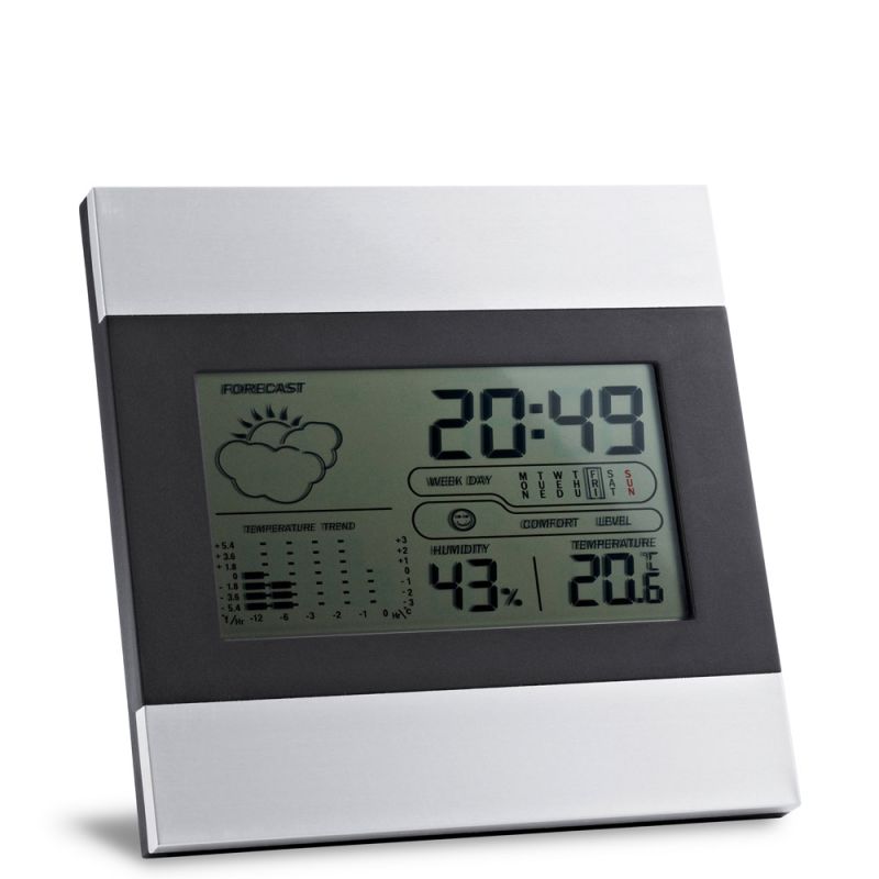 DENE Estación meteorológica de escritorio con pantalla LCD en aluminio y ABS