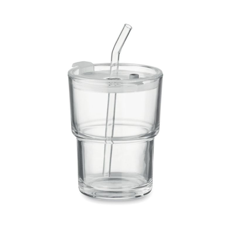 Vaso de vidrio con pajita 400ml