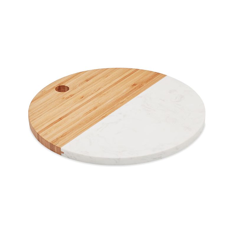 Tabla circular de mármol y bambú