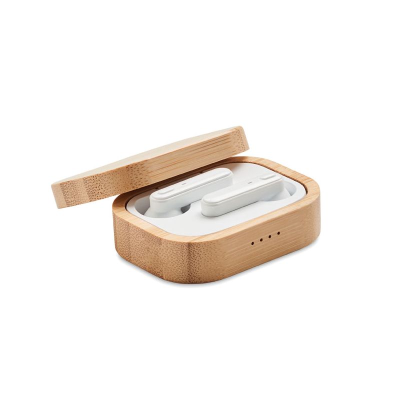 Auriculares TWS en caja de bambú
