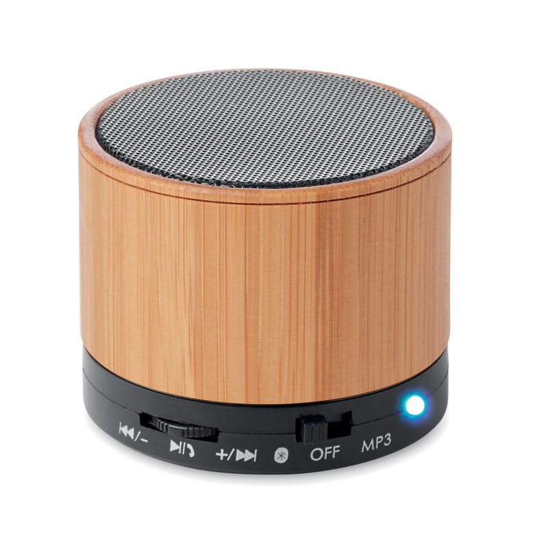Altavoz inalámbrico redondo de bambú