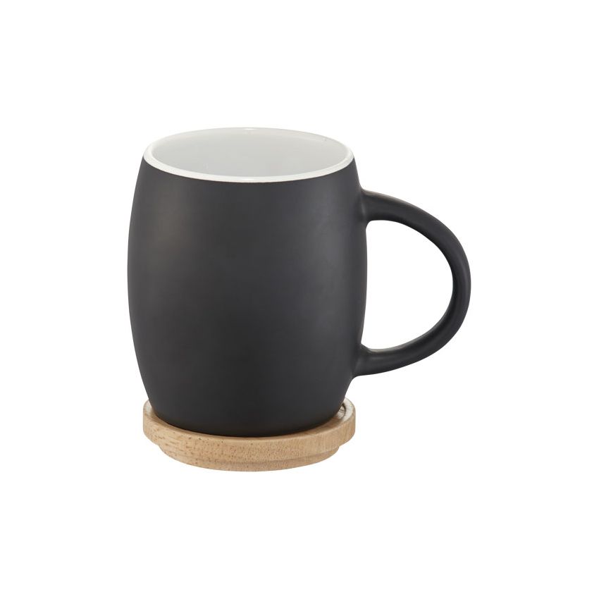 Taza de cerámica con tapa de madera 