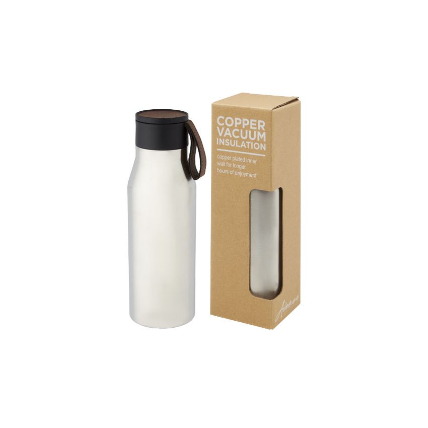Botella de cobre de 500 ml aislada al vacío de acero inoxidable con correa y tapa de cuero PU 