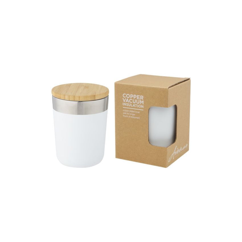 Copo térmico de 330 ml de cobre isolado a vácuo em aço inoxidável com tampa de bambu 