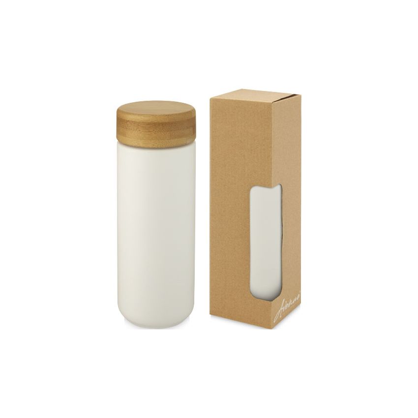 Copo térmico de cerámica de 300 ml con tapa de bambú 