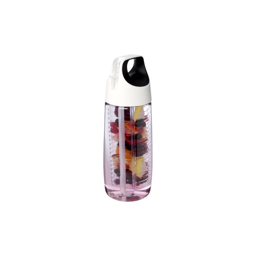 Botella deportiva de plástico reciclado con tapa abatible e infusor de 700 ml