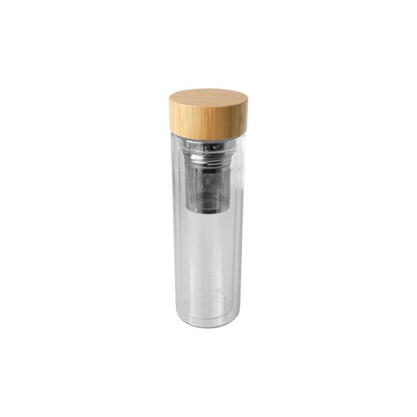 Frasco infusor de vidrio borosilicato de 400 ml con tapa de bambú