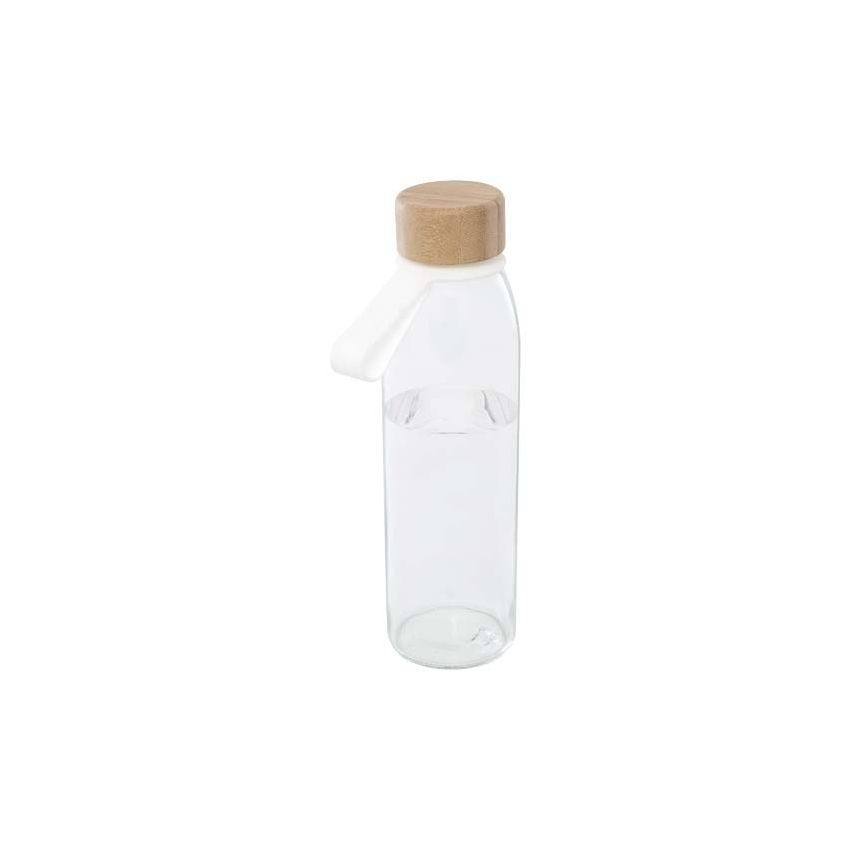 Garrafa de agua de vidrio con asa de silicona y tapa de bambú de 500 ml