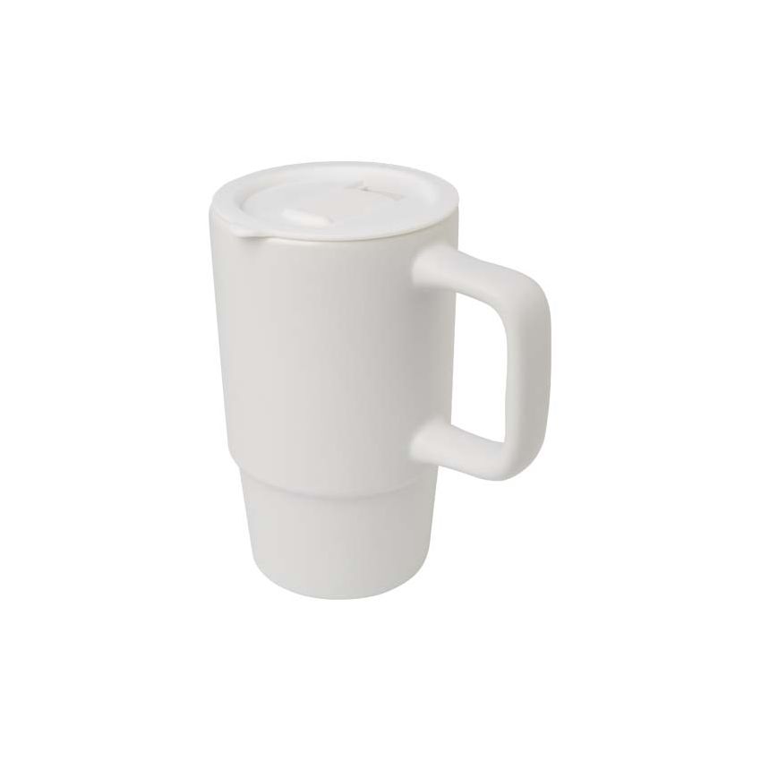 Taza de cerámica de 450 ml con tapa de plástico 