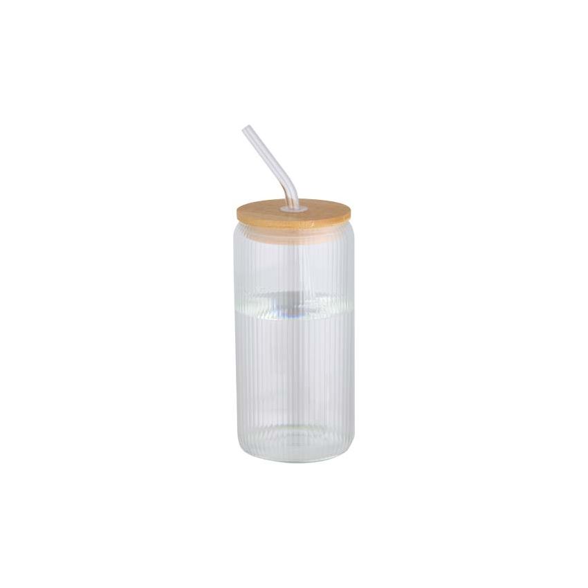 Frasco de vidrio de borosilicato de pared simple de 500 ml con tapa de bambú 