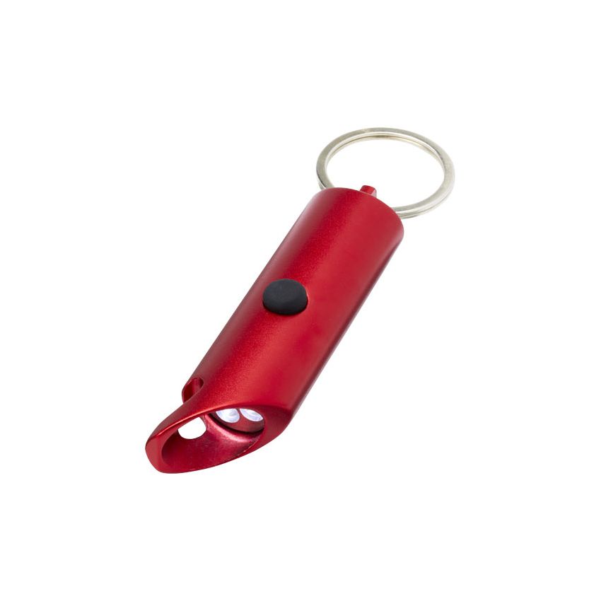 Linterna LED y abridor de botellas con llavero de aluminio reciclado 