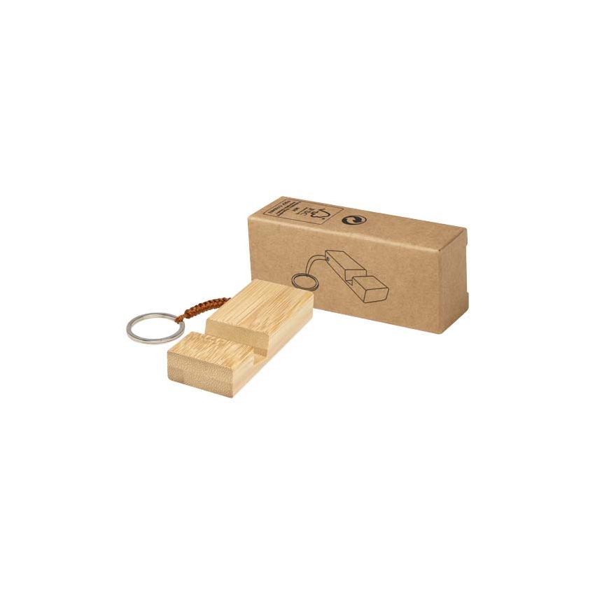 Soporte para smartphone de bambú con llavero 