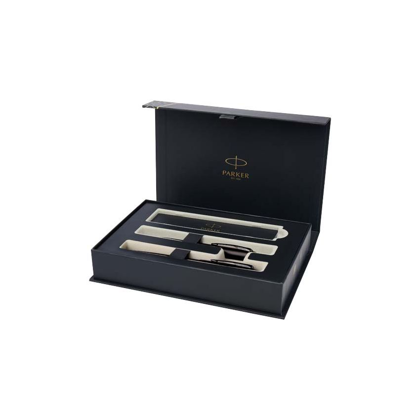 Set de bolígrafo esferográfico acromático y rollerball con caja de regalo