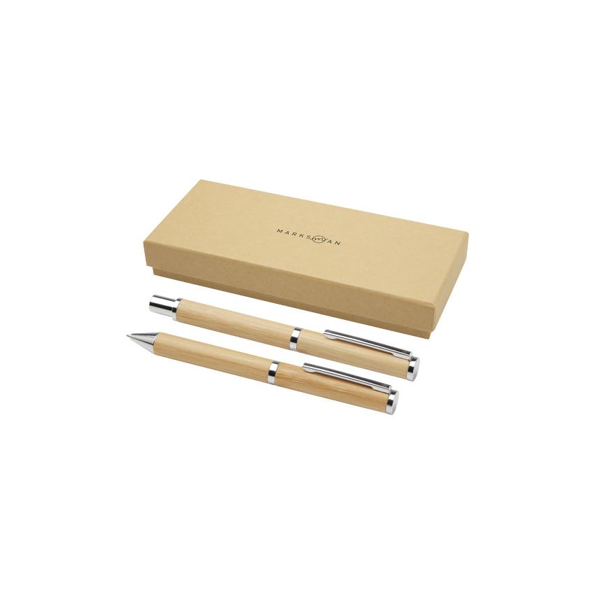Set de regalo de bolígrafo y rollerball de bambú 