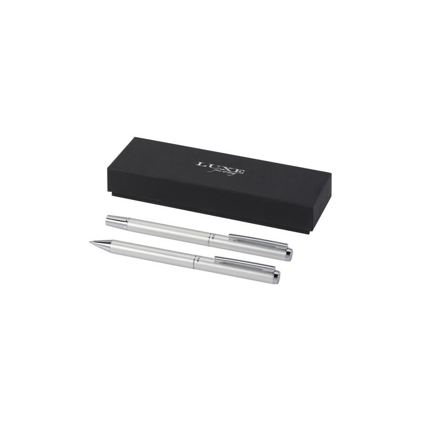 Set de regalo de bolígrafo y rollerball de aluminio reciclado 