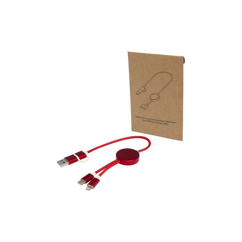 Cable de sincronización de datos y carga rápida de 27 W de 30 cm de aluminio y plástico reciclado 5 en 1 