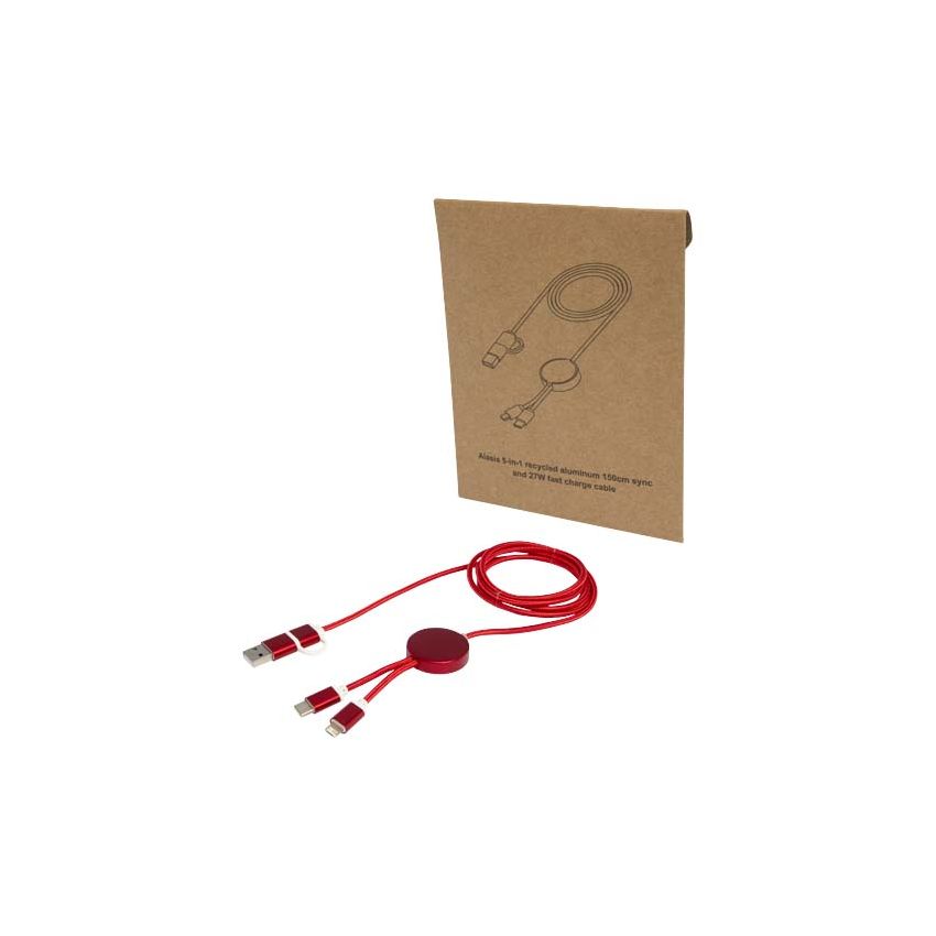Cable de sincronización de datos y carga rápida de 27 W de 150 cm de aluminio y plástico reciclado 5 en 1 