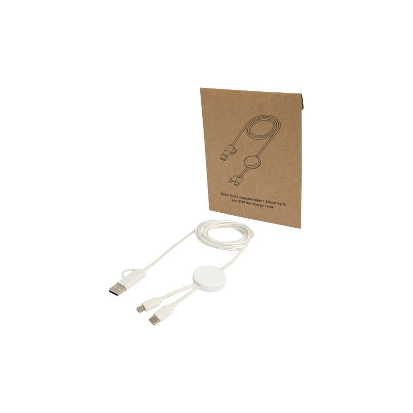 Cable de sincronización de datos y carga rápida de 27 W y 150 cm de plástico reciclado 5 en 1 