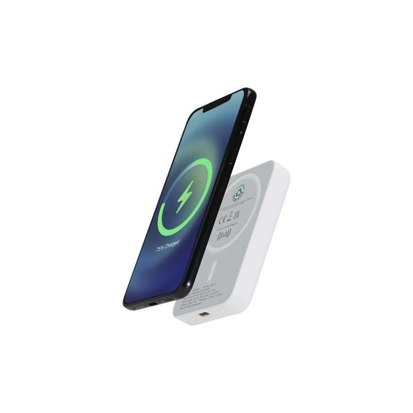 Powerbank magnético inalámbrico de 5.000 mAh y 15 W con PD de 20 W - hecho de plástico reciclado