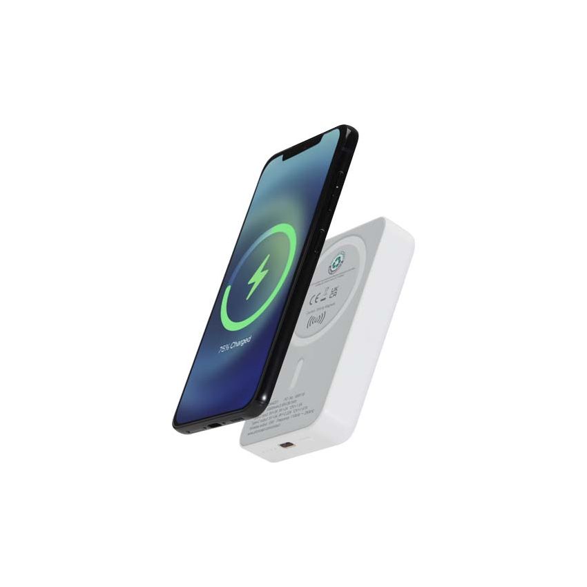 Powerbank magnético inalámbrico de 10.000 mAh y 15 W con PD de 20 W - fabricado en plástico reciclado
