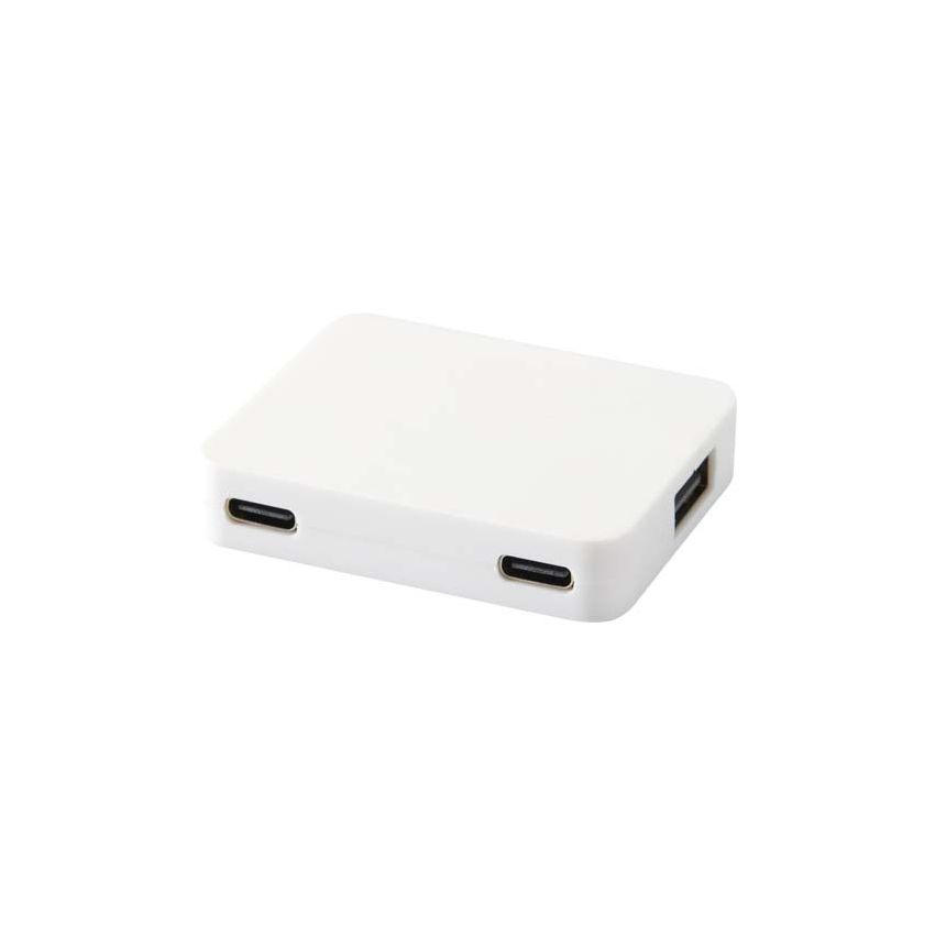 Hub USB de 4 puertos con salida USB-A y Tipo-C y doble entrada - hecho de plástico reciclado 