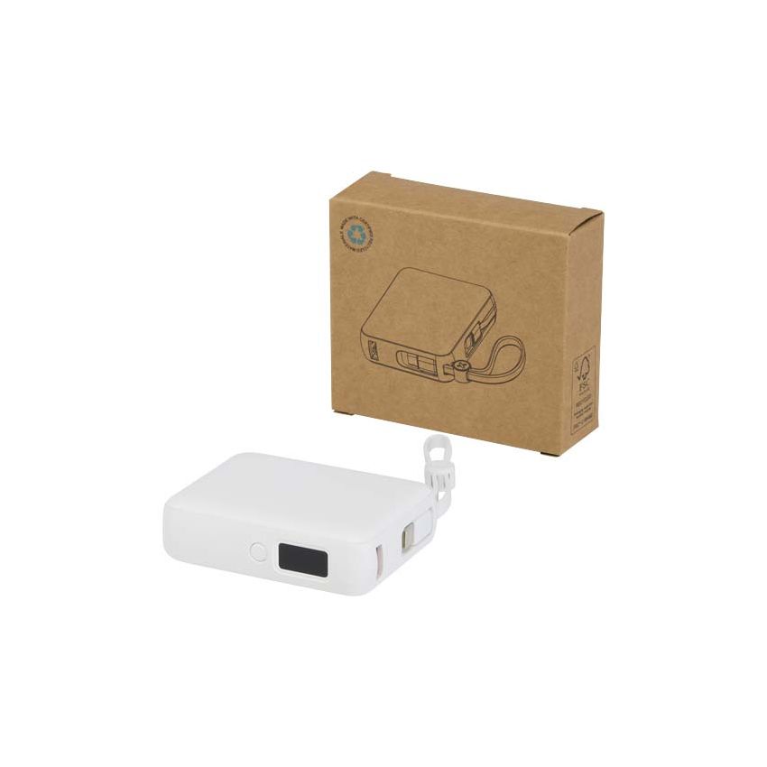 Powerbank para tablet de 10.000 mAh y 35 W con cable Tipo-C integrado - fabricado con plástico reciclado
