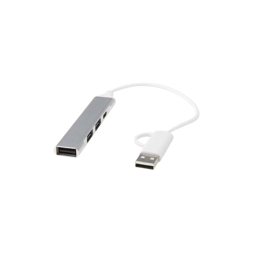 Hub USB-A y Tipo-C de aluminio reciclado de 4 puertos con doble entrada 