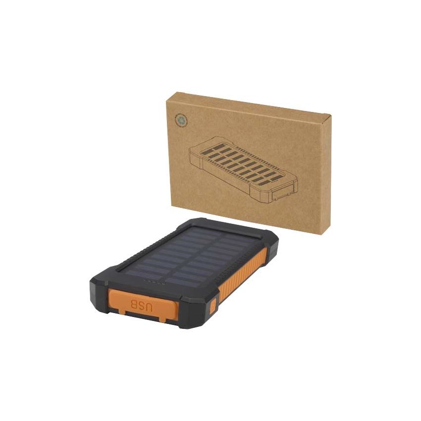 Powerbank solar robusto de plástico reciclado de 5.000 mAh y 10 W con linterna integrada 