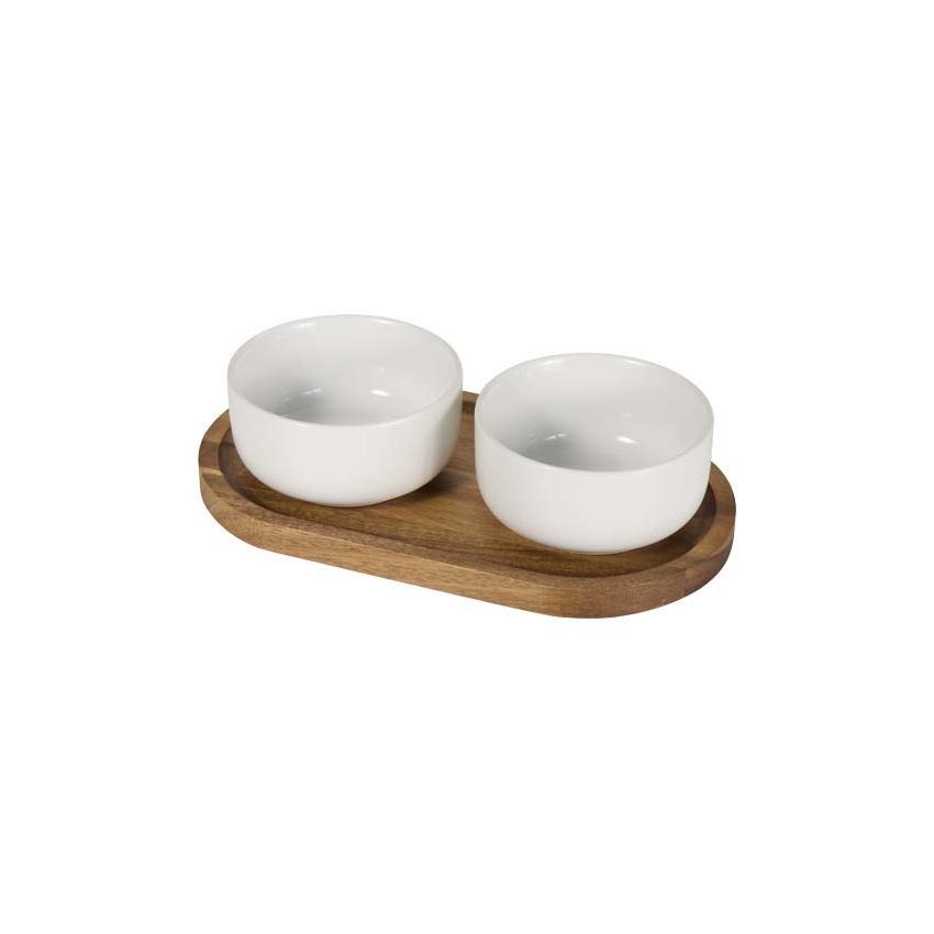 Set de bandeja de madera y cuencos de cerámica 