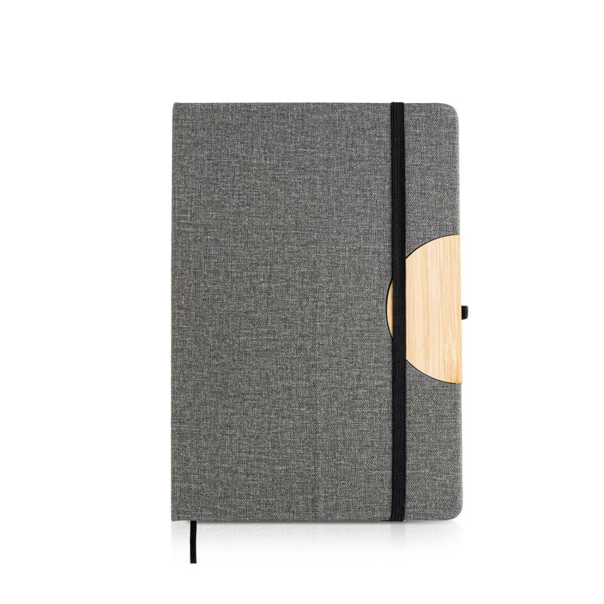 Holderbook Bloque A5 en lino, con detalle en bambú para soporte de móvil