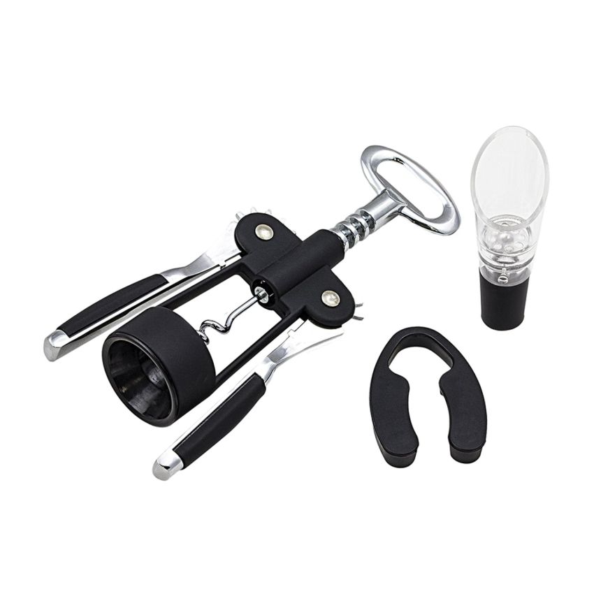 Finwine Set de vino en acero inoxidable, con sacacorchos, abridor de cápsulas, decantador y cortacápsulas
