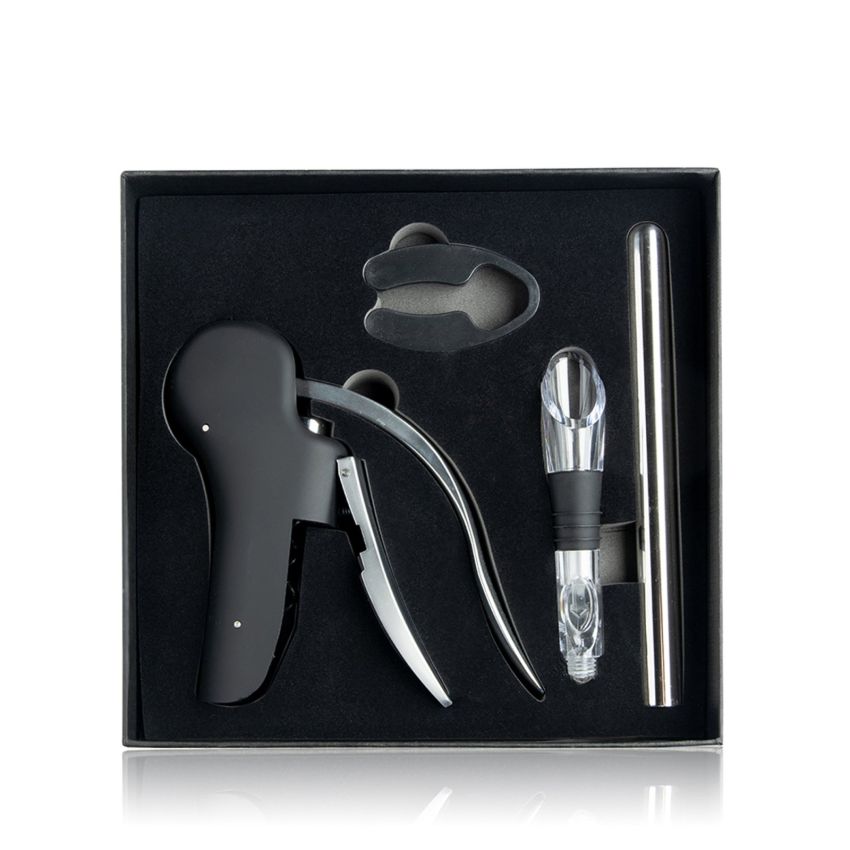 Starwine Set de vino en acero inoxidable, con sacacorchos, enfriador y cortacápsulas