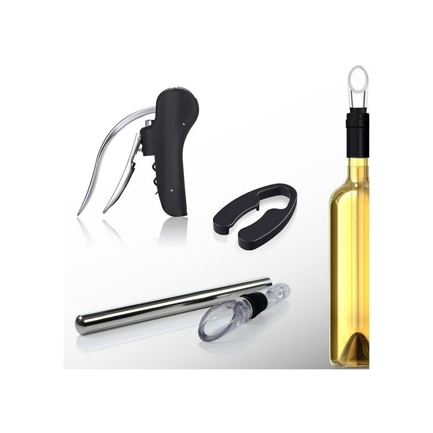 Starwine Set de vino en acero inoxidable, con sacacorchos, enfriador y cortacápsulas