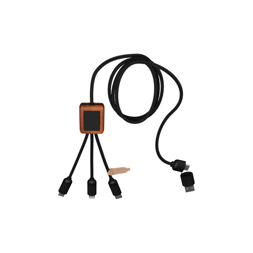 Cable de carga de 40 W con logotipo luminoso RPET 5 en 1 con caja cuadrada de madera