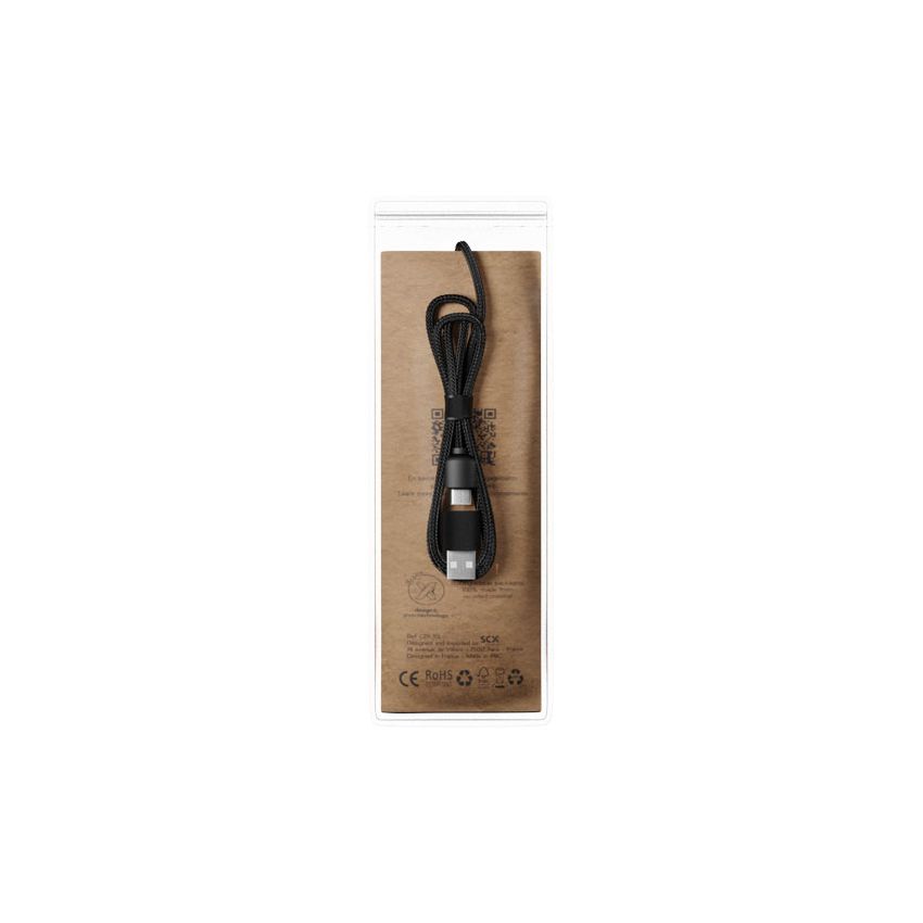 Cable de carga de 40 W con logotipo luminoso RPET 5 en 1 con caja cuadrada de madera